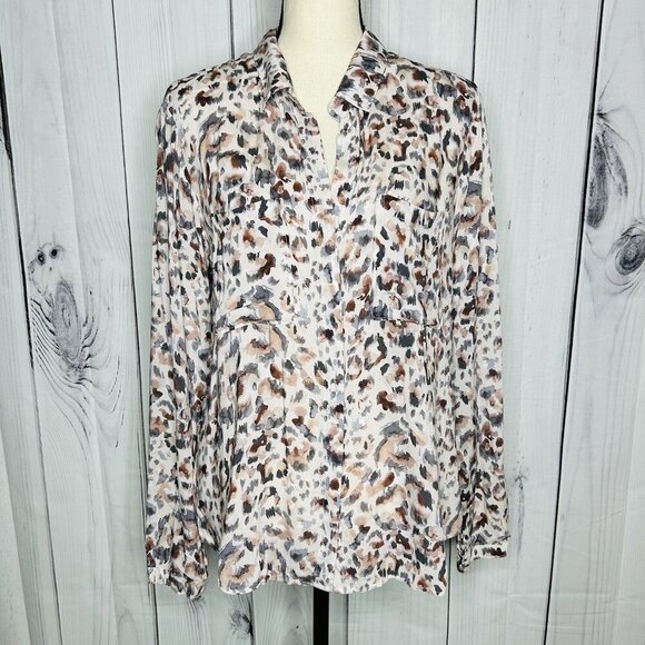 Bella Dahl Revolve Button Down Abstract Print Long Sleeve Shirt Hi-Low Sz L - Picture 1 of 9